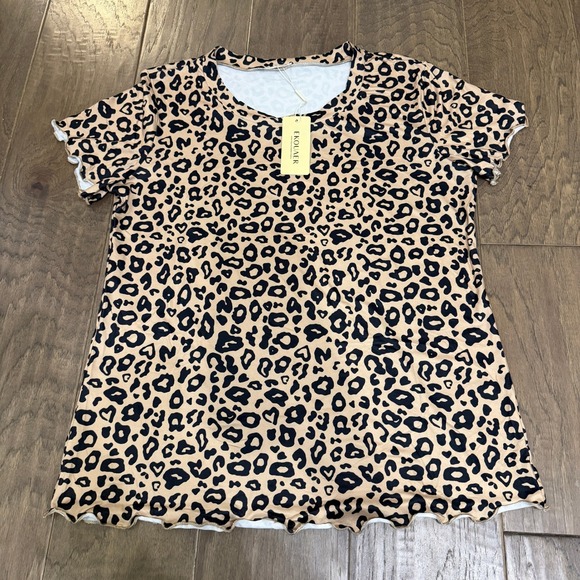 EKOUAE Leopard Print Pajama Set NWT Women Size M Top Wide Leg‎ Pants Loungewear - Picture 2 of 9